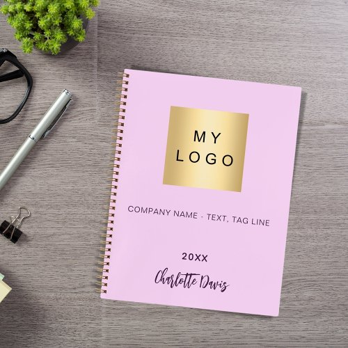 Pink name script business logo notebook
