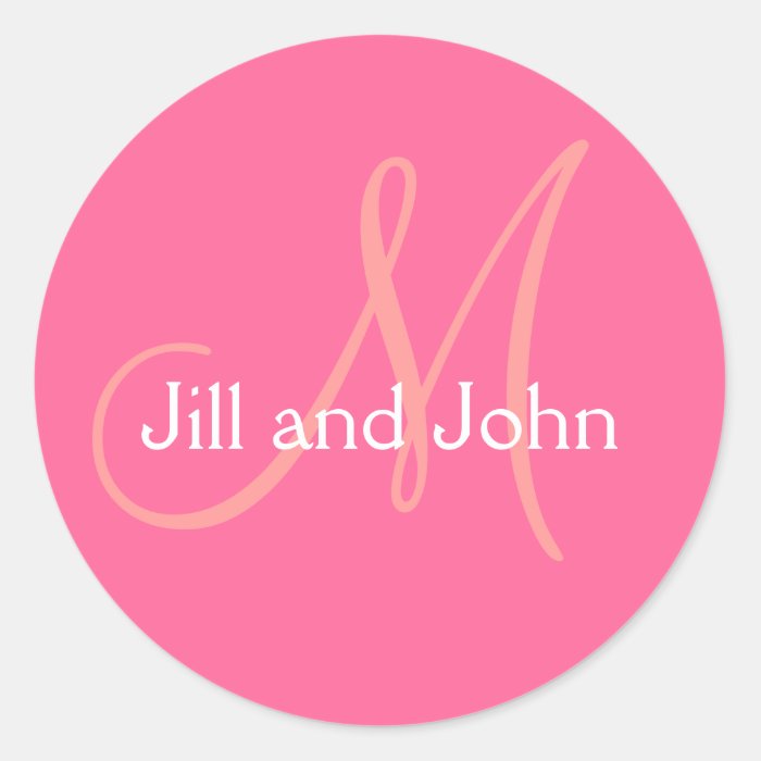 Pink Names Initial Monogram Wedding Sticker | Zazzle