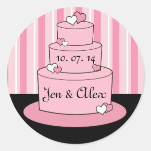 Pink Names Wedding Cake Box Favor Stickers