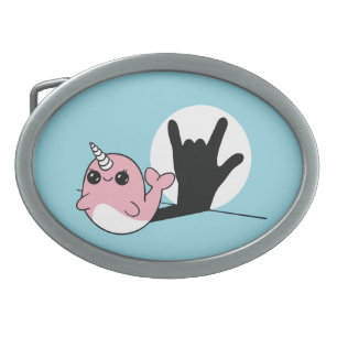 Pink Narwhal ASL I Love You – Deaf Culture Design Belt Buckle