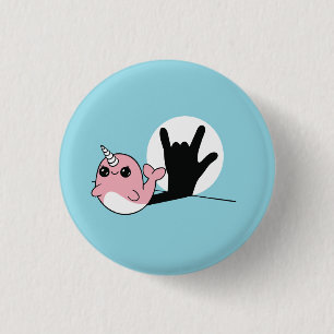 Pink Narwhal ASL I Love You – Deaf Culture Design Button