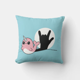 Pink Narwhal ASL I Love You – Deaf Culture Design Throw Pillow