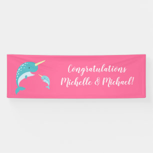 Pink Narwhal Baby Shower Banner