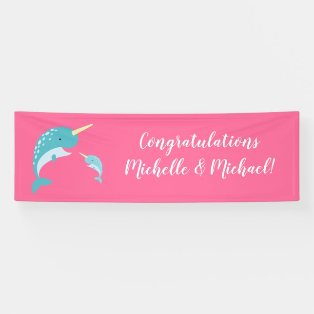 Pink Narwhal Baby Shower Banner (Horizontal)