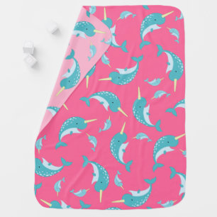 Pink Narwhal Baby Shower Blanket