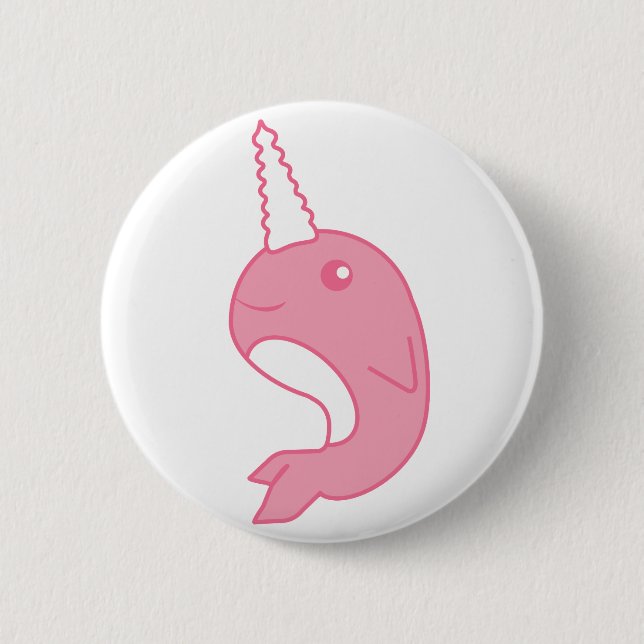 Pink Narwhal Pinback Button (Front)