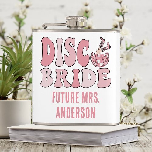 Pink Nashville Disco Bachelorette Custom Bride Flask