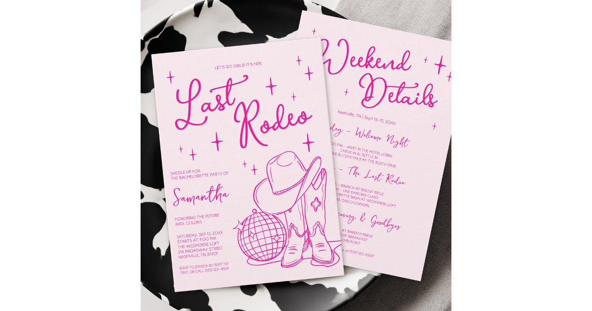 Pink Nashville Last Rodeo Bachelorette Weekend Invitation | Zazzle