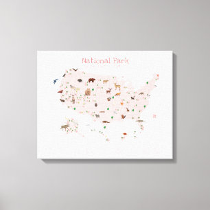 Pink National Park Map Woodland Nursery  Canvas Print