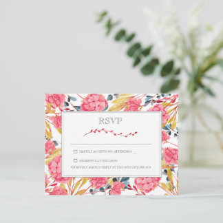 Pink Nature Floral Wedding RSVP Postcard