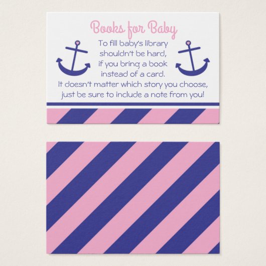 Pink Nautical Anchor Baby Shower Bring a Book Card (Front & Back)