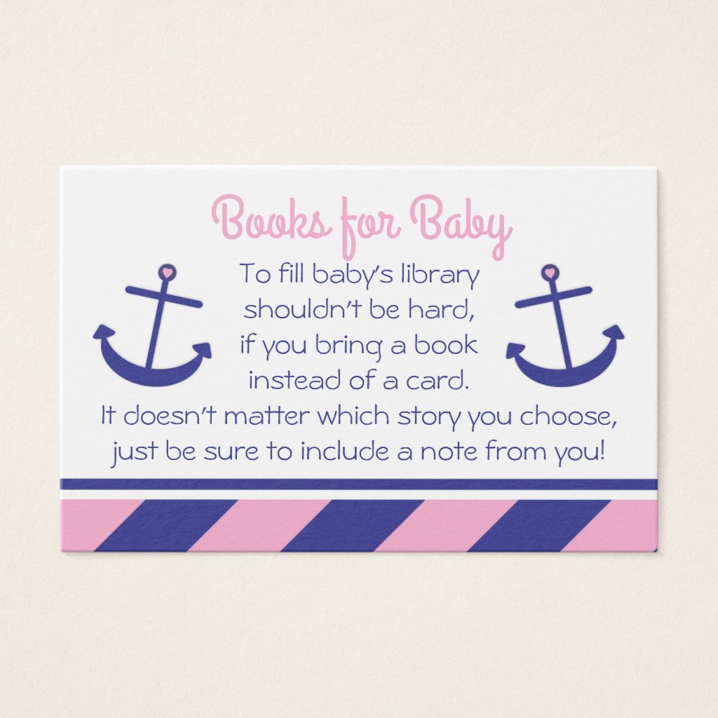 Pink Nautical Anchor Baby Shower Bring a Book Card
