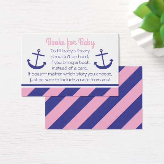Pink Nautical Anchor Baby Shower Bring a Book Card (Desk)