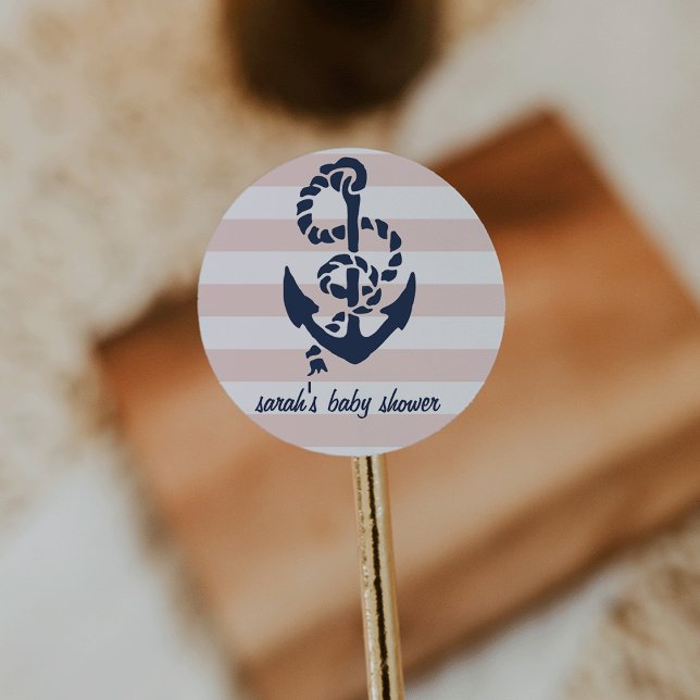 Pink Nautical Anchor Baby Shower Favor Stickers (Creator Uploaded)