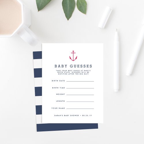 Pink Nautical Anchor Baby Shower Guessing Game