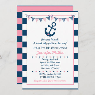 Pink Nautical Anchor Baby Shower Invitation