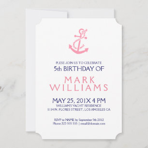 Pink Nautical Anchor Birthday Party Invite