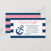 Pink Nautical Anchor Diaper Raffle Tickets Enclosure Card (Front/Back)