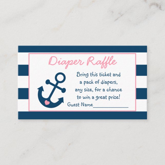 Pink Nautical Anchor Diaper Raffle Tickets Enclosure Card (Front)