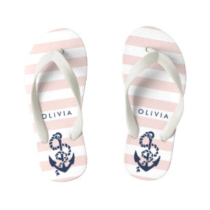 Pink Nautical Anchor Girls Flip Flops