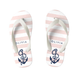 Pink Nautical Anchor Girls Flip Flops