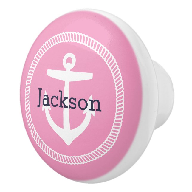Pink Nautical Anchor Monogram Ceramic Knob (Right)