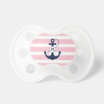 Pink Nautical Anchor Monogram Pacifier by snowfinch at Zazzle