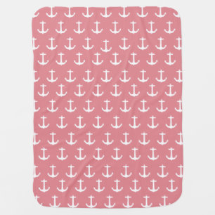 Pink Nautical Anchor Pattern Baby Blanket