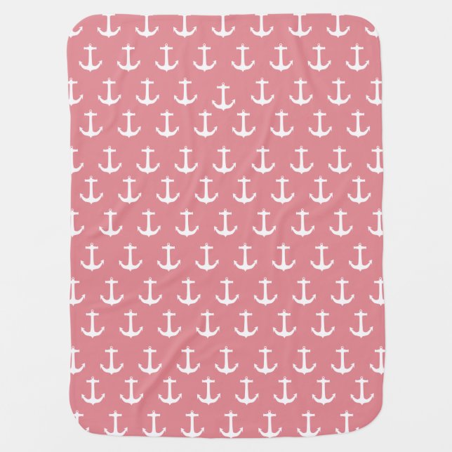 Pink Nautical Anchor Pattern Baby Blanket (Front)