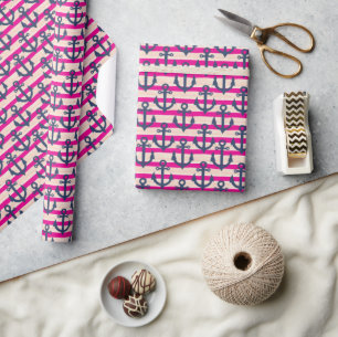 Pink Nautical Anchor Wrapping Paper