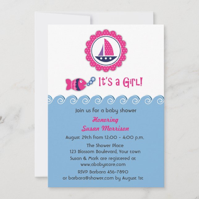 Pink Nautical Baby Girl Shower Invitation (Front)