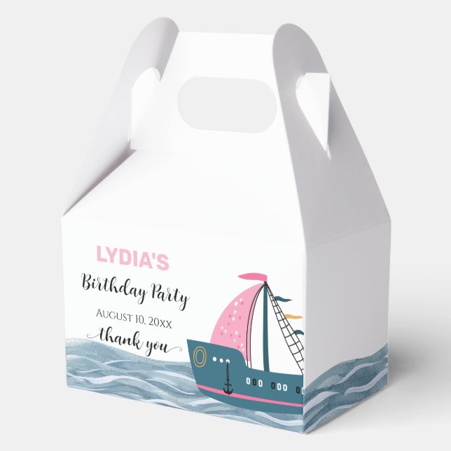 Pink Nautical Baby on Board Birthday Party Favor Boxes (Front)
