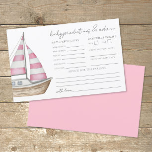Pink Nautical Baby Shower Advice Predictions Card