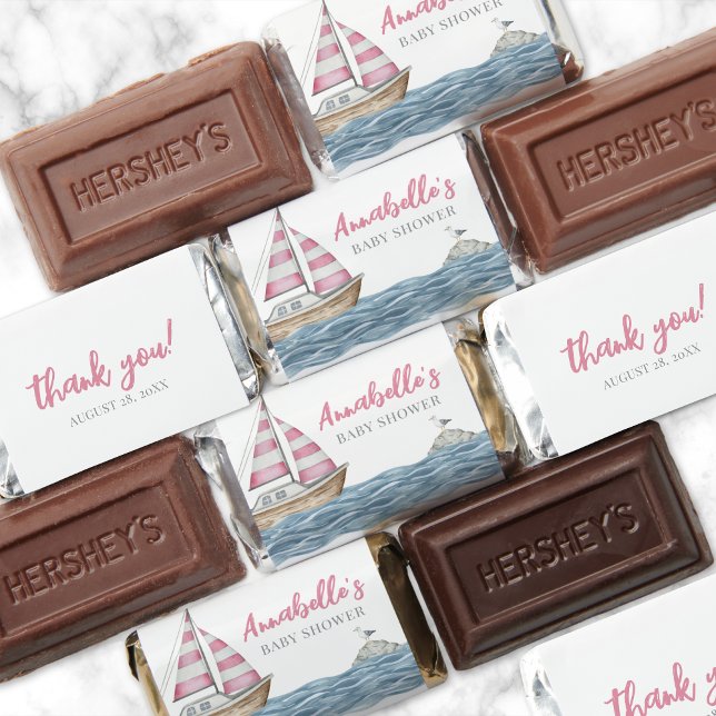 Pink Nautical Baby Shower  Hershey's Miniatures (Pink Nautical Baby Shower Hershey's Miniatures)