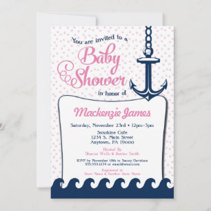Pink Nautical Baby Shower Invitation Retro Girl
