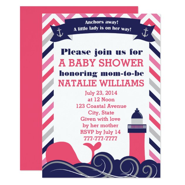 Pink Nautical Baby Shower Or Sprinkle Girl Invitation