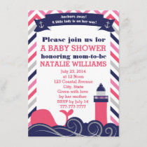 Pink Nautical Baby Shower or Sprinkle Girl Invitation