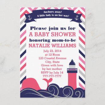 Pink Nautical Baby Shower Or Sprinkle Girl Invitation by coastal_life at Zazzle