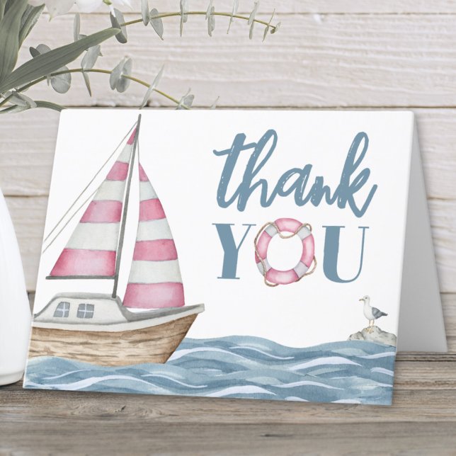 Pink Nautical Baby Shower Thank You Card (Pink Nautical Baby Shower Thank You Card)