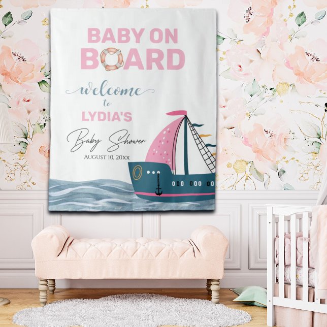 Pink Nautical Baby Shower Welcome Backdrop (Creator Uploaded)
