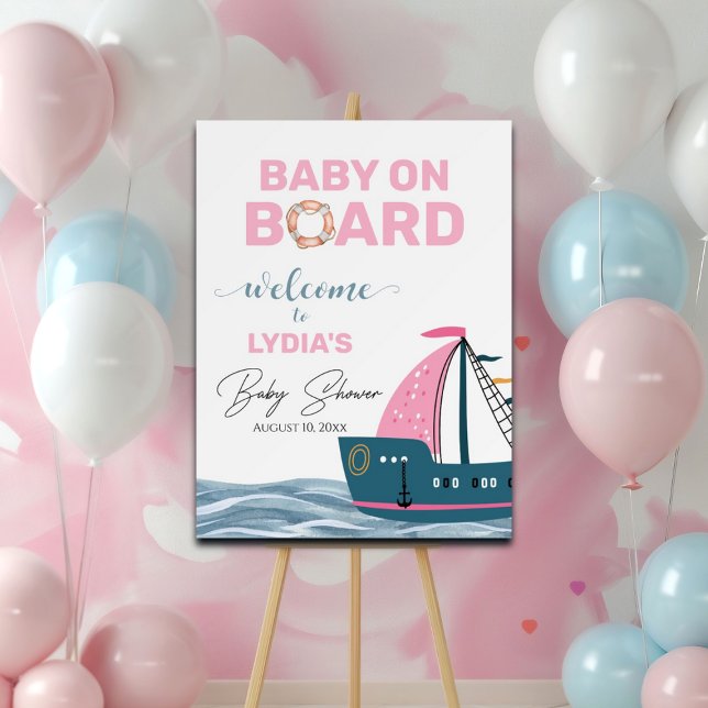 Pink Nautical Baby Shower Welcome Foam Board (Creator Uploaded)