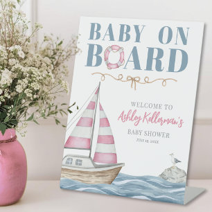 Pink Nautical Baby Shower Welcome Sign