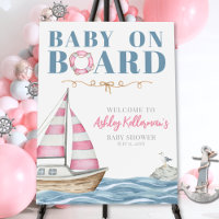 Pink Nautical Baby Shower Welcome Sign