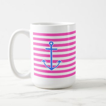 Pink Nautical Blue Anchor Coffee Mug by OrganicSaturation at Zazzle