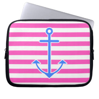 Pink Nautical Blue Anchor Laptop Sleeve