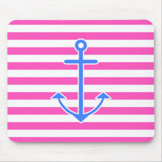 Pink Nautical Blue Anchor Mouse Pad