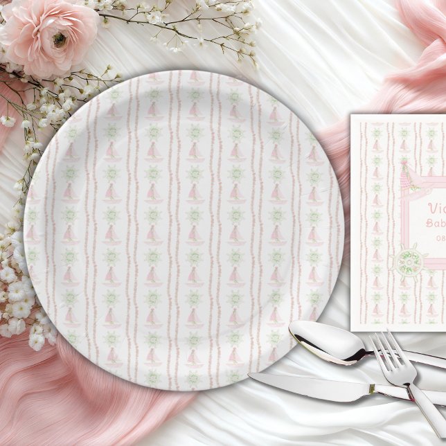 Pink Nautical Cards & Gifts Baby Shower Paper Plates (Creator Uploaded)