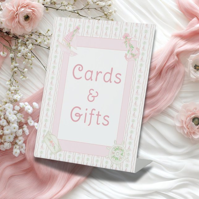 Pink Nautical Cards & Gifts Baby Shower Pedestal Sign (Creator Uploaded)
