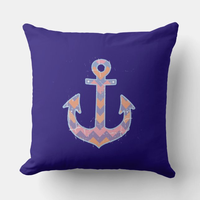 pink nautical chevron anchor throw pillow (Front)