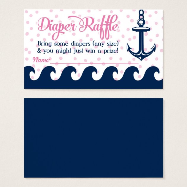 Pink Nautical Diaper Raffle Invitations Girl Baby Shower